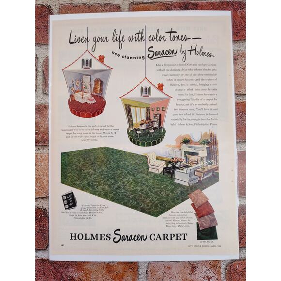 1950 Holmes Saracen Carpet MCM "Liven Your Life with Color Tones" Vtg Print Ad - Picture 6 of 6